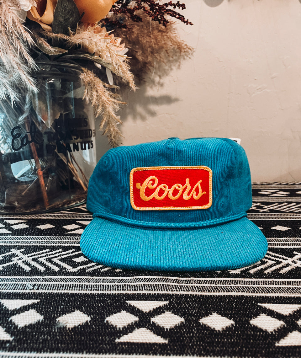 Vintage COORS Patch on Turquoise Corduroy Hat