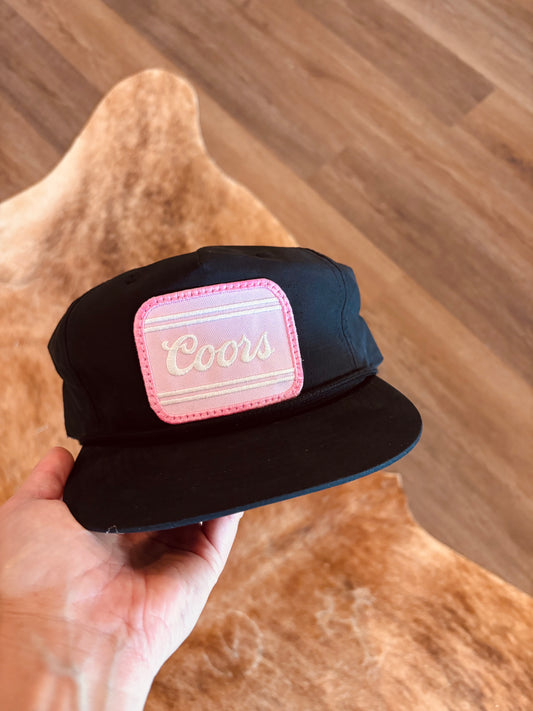 Pink Vintage Coors Patch on Black Rope Hat