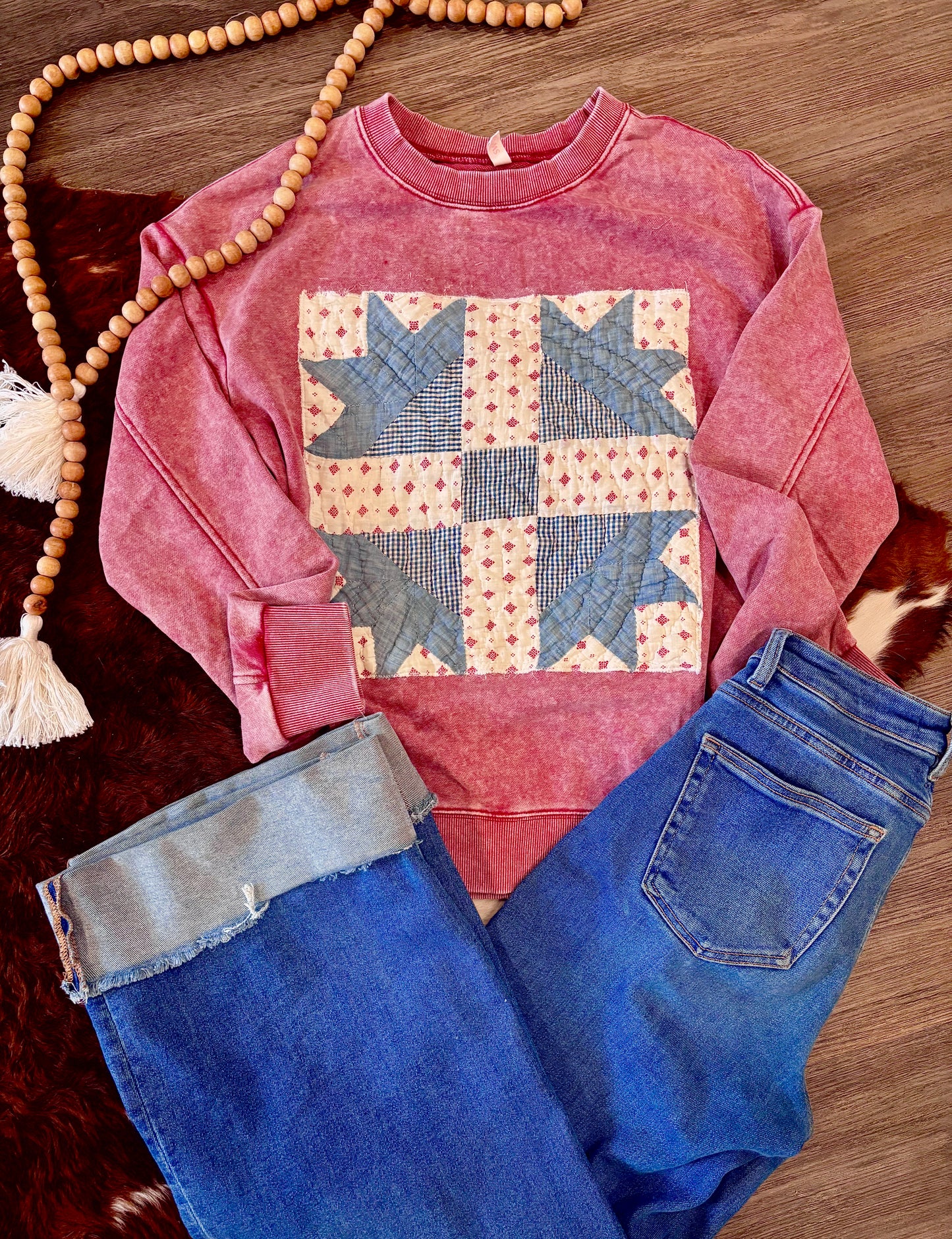 Hand-quilted quilt block SWEATSHIRT