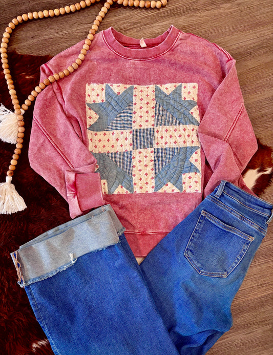 Hand-quilted quilt block SWEATSHIRT