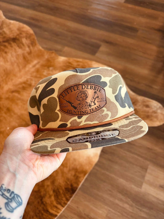 Little Debbie Hunting Team Leather Patch Camo Hat