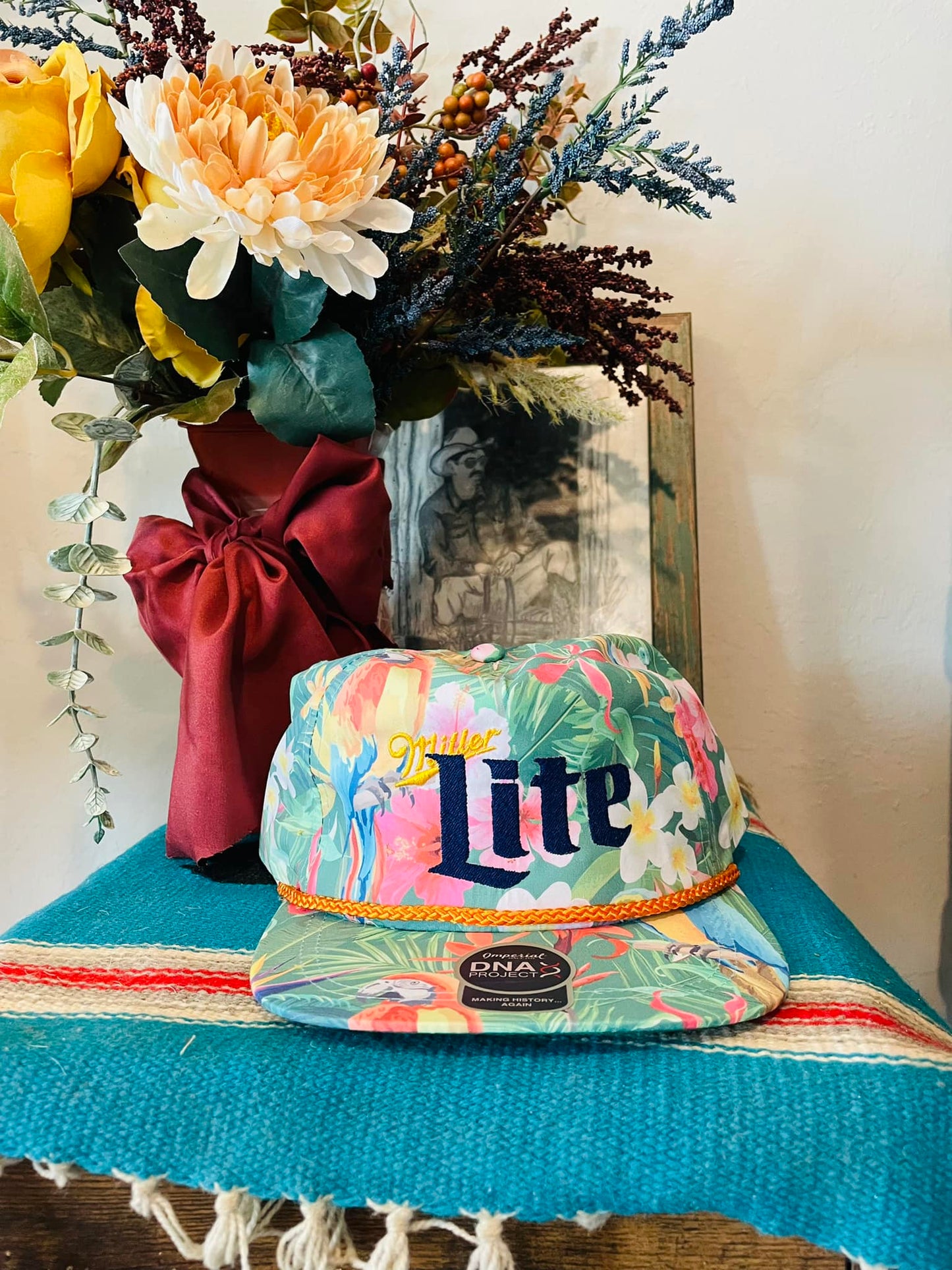 Miller Lite Embroidered Floral Rope Snapback Hat